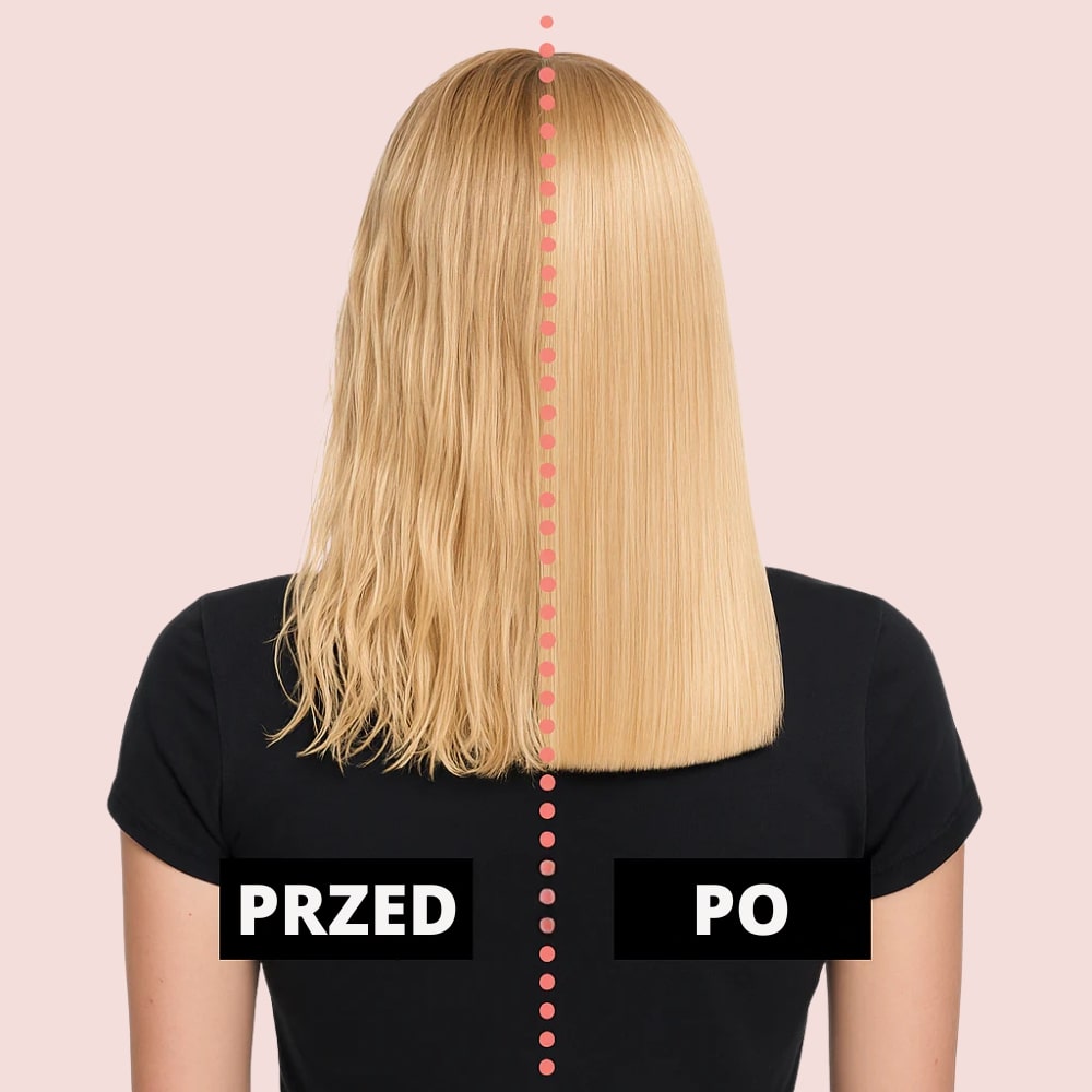 Blond włosy przed i po stylizacji ODYLLA AirStraight 2w1 – wygładzenie