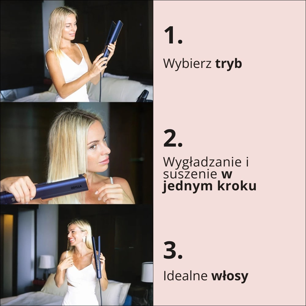 Jak używać ODYLLA AirStraight 2w1 na mokrych włosach krok po kroku